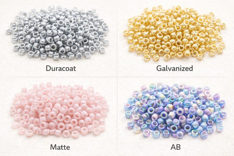 Powłoki koralików Miyuki – Duracoat, galvanized, matte i AB